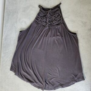 AEO Soft And Sexy Tank Women's Size Medium Gray Crochet High‎ Neck Top